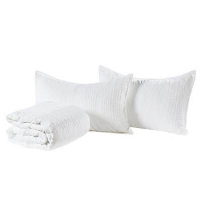 Ensemble de couvre-lit très grand blanc en chenille 3 pièces avec 2 taies décoratives blanches