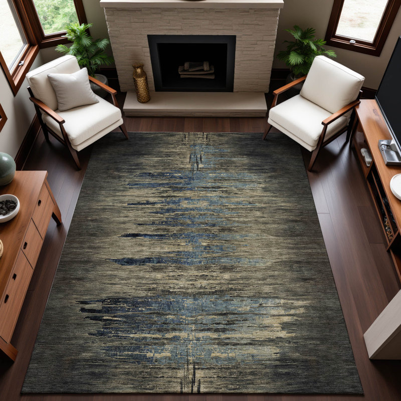 Tapis abstrait lavable à la machine Premium AMF1299, Rectangle 10 pi x 14 pi