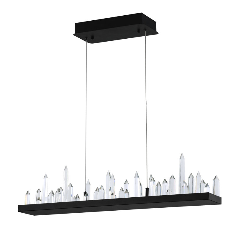 Lustre intégré 45 po à DEL - Finition noire avec détails en cristal pour les couloirs, les entrées, les chambres à coucher ou les salons