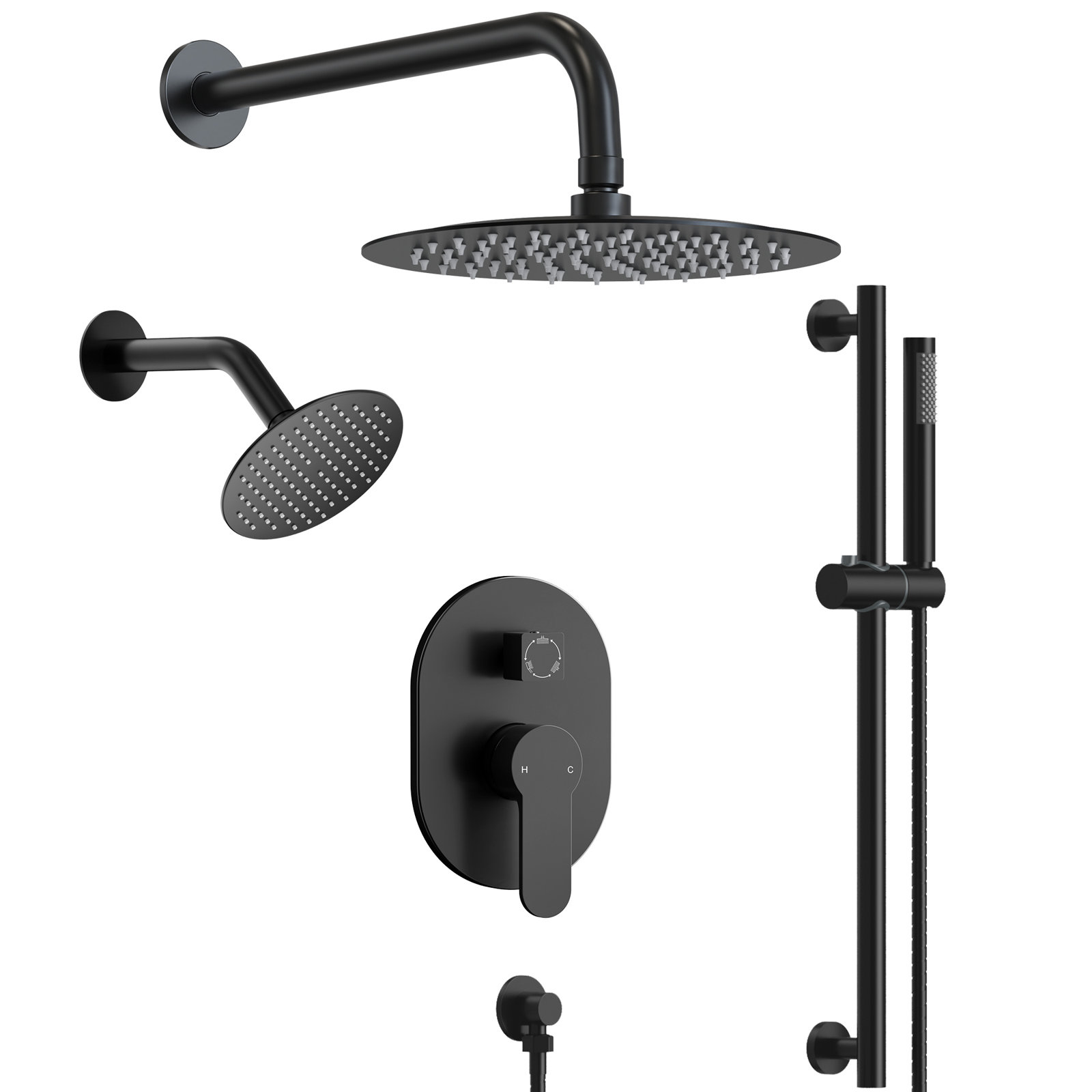 Pressure‑Balanced Shower System, 10" Rainfall Dual  Showerheads with Handheld Shower, Matte Black