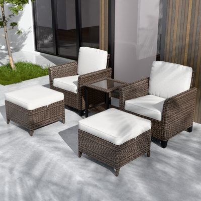 5-Piece Spacious Seating Group Patio Multi-brown Wicker Rattan Conversation Set with Cushions