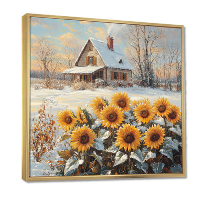 Dorothi tournesols et la ferme enneigée - art mural tournesols