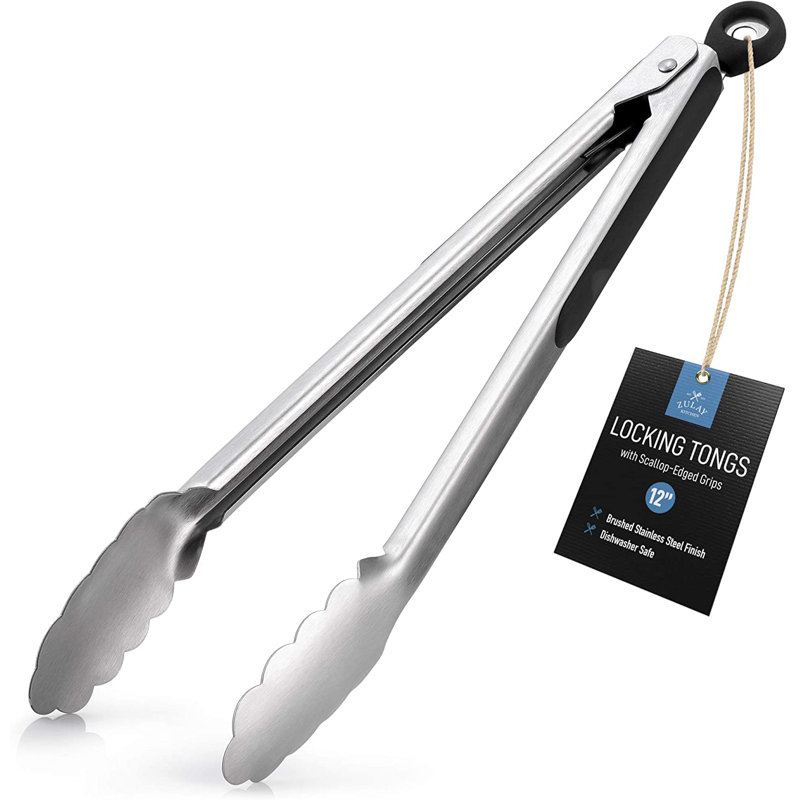 12-Inch Stainless Steel Scallop Head Kitchen Tongs