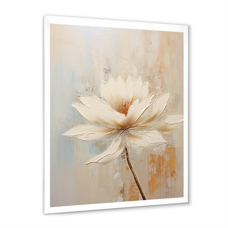 " Beige Simplicity In Petals ", White Single Picture Framed, 44" H x 34" W x 1.5" D