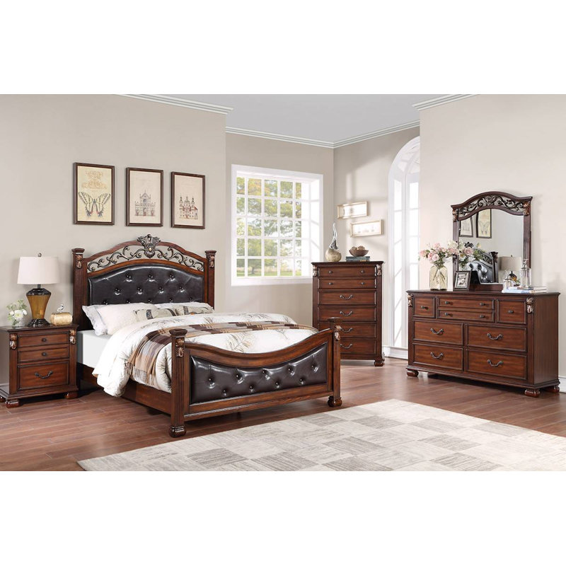 Anaejah Vegan Leather Four Poster Bed, California King, Espresso
