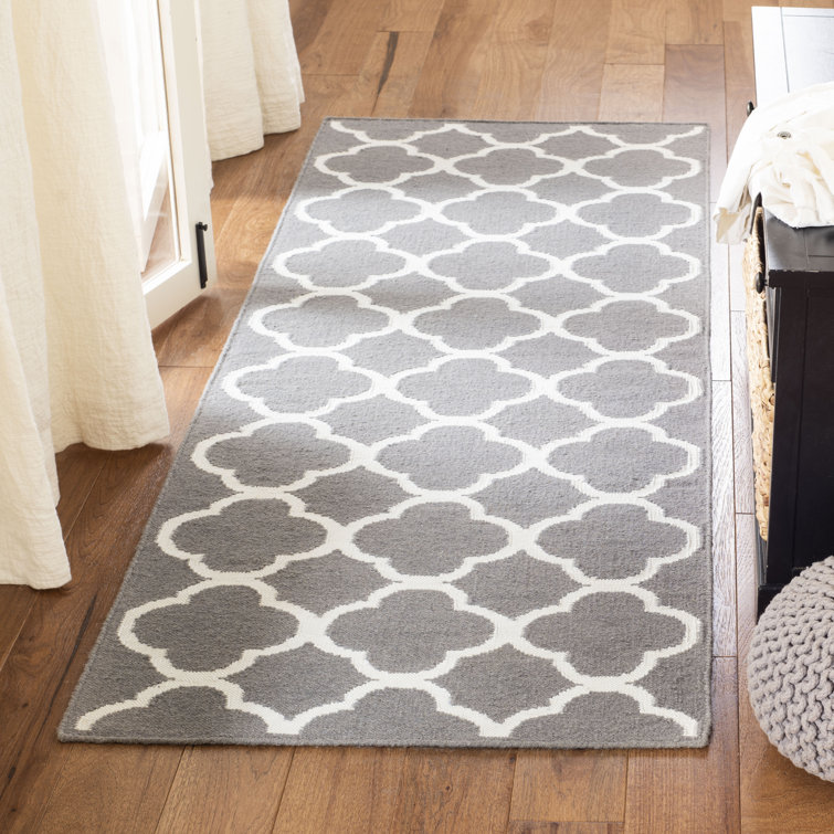 Rodgers Hand Woven Flat Weave Banana Silk/Wool/Cotton Geometric Rug in Ivory/Light gray