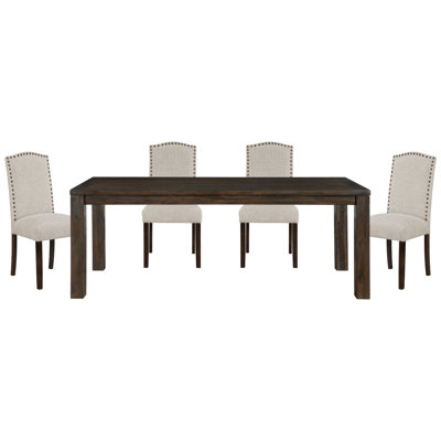 Modern 5 - Piece Dining Featuring Dark Brown Rectangular Table And Taupe Upholstered Chairs, Seats 4, Textured Upholstery, 100% , Simple Assembly Fabr
