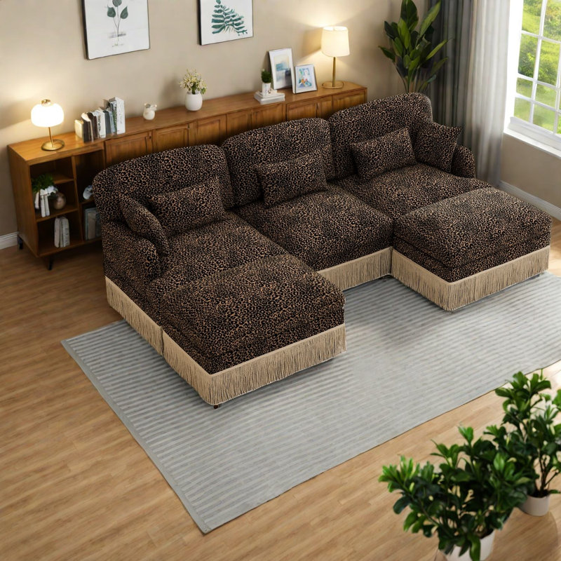 Large Modular Sofas Chenille Leopard Modern U Shaped Couch For Home