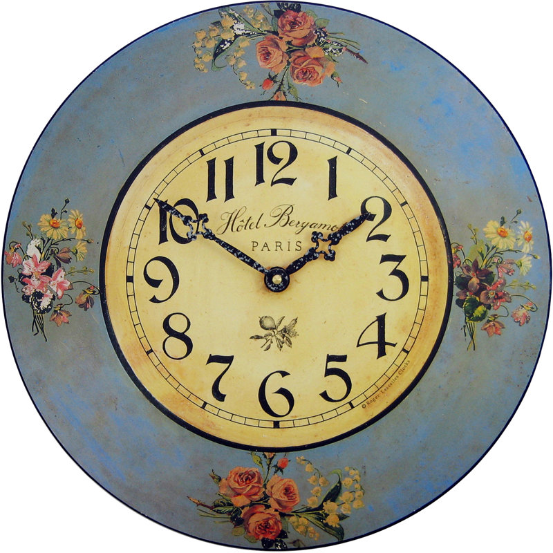 Faded Blue Floral Wall Clock - 36cm