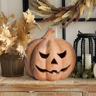 Décorations d'automne - Décorations d'Halloween - Citrouille-lanterne en terre cuite faite à la main à l'extérieur - Mignon Halloween