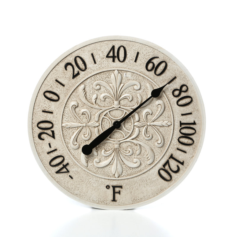 Thermomètre d'extérieur rond Blanc Fleur 15 pouces, Blanc cassé