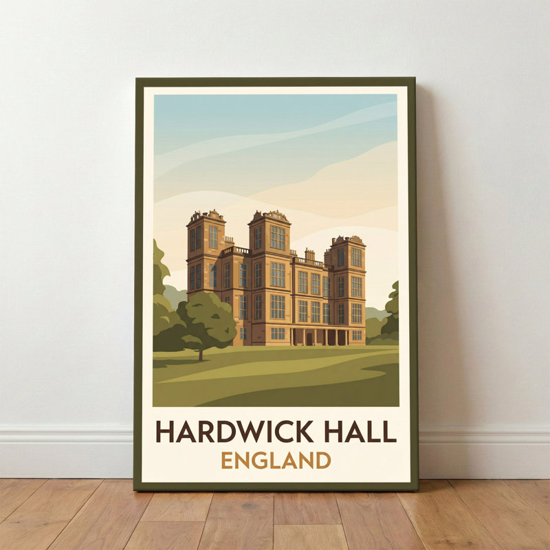 Hardwick Hall, England - Elizabethan Splendour Travel Poster Of Castle And Countryside. Giclee Print On Wrapped Canvas. Wall Art, Home Decor - Castles & Palaces, England - Wrapped Canvas Print