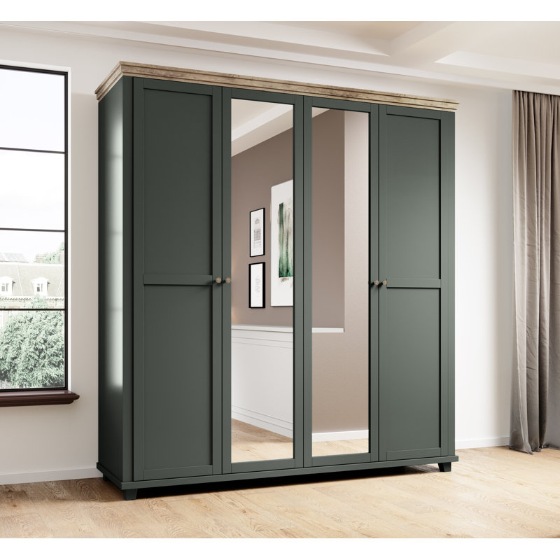 EVORA Widman 4 Door Wardrobe, Green/Lefkas Oak