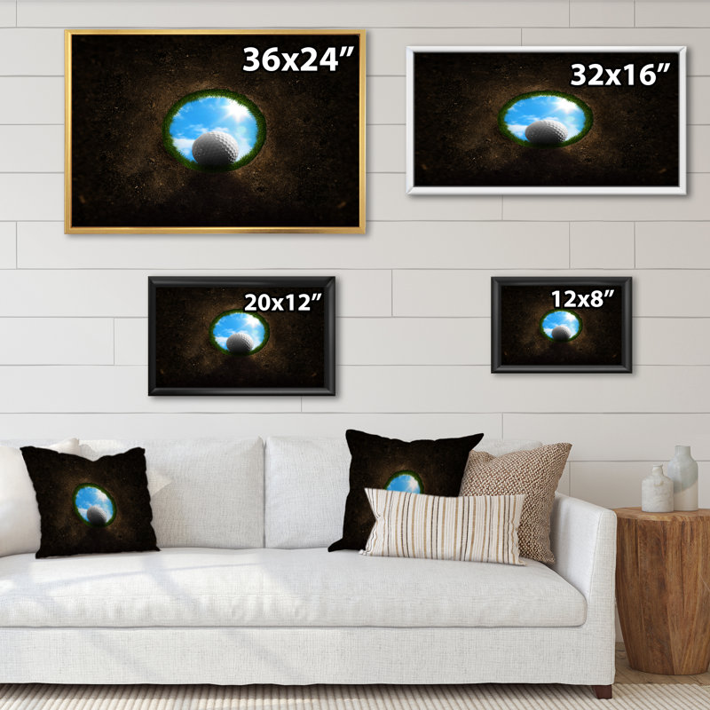 " Golf Ball Falling Into ", 8" H x 12" W x 1" D, Gold Floater Framed