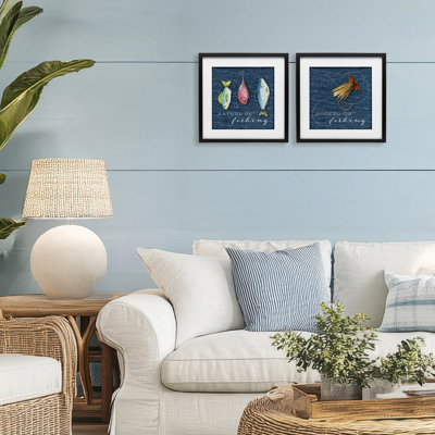 «Gone Fishing Sayings», ensemble de 2 reproductions encadrées sous verre, par Holly Thomas Stein
