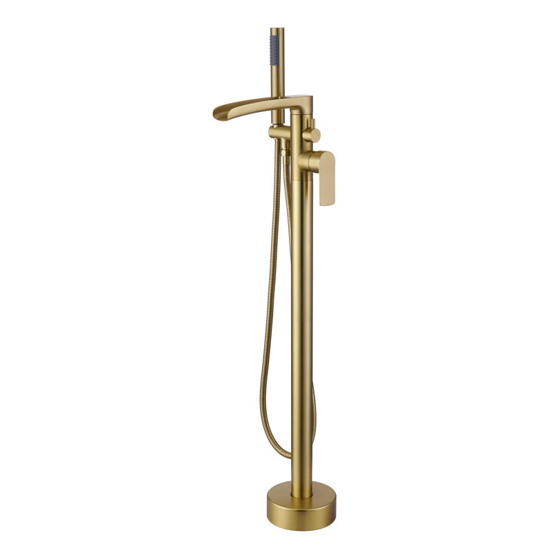 Floor Waterfall Faucet with Diverter, Brushed Gold