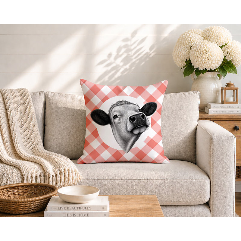 Coussin réversible intérieur / extérieur Cow, 18 x 18, Pêche