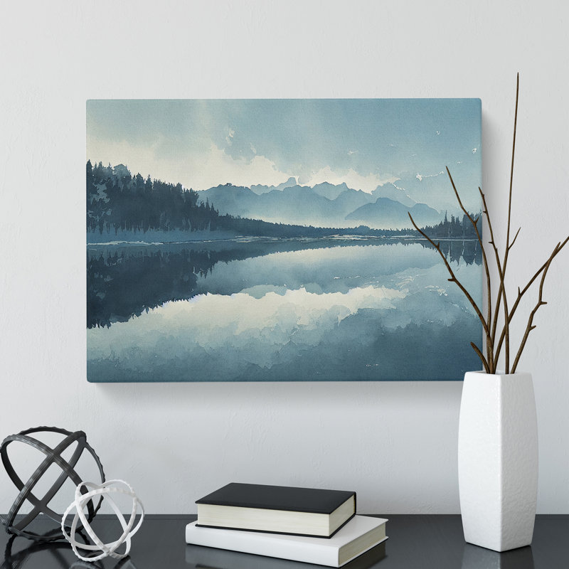 Watercolour Forest Lake Vol.5 - Wrapped Canvas Painting, 50cm H x 76cm W x 3cm D