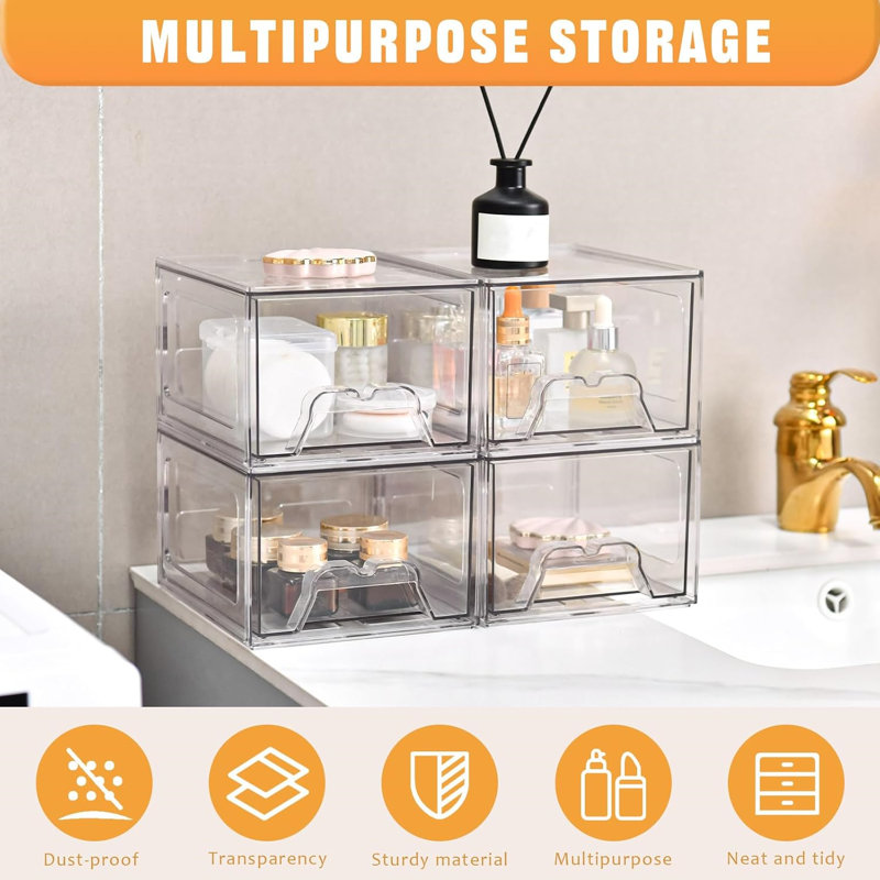 6 Pack Stackable Acrylic Bathroom Makeup Organizer And Storage Drawer With Pull-Out Handle For Vanity, Pantry, Desk, Undersink, Kitchen,Clear,Each 7.3In D X 5.9In W X 4.4In H