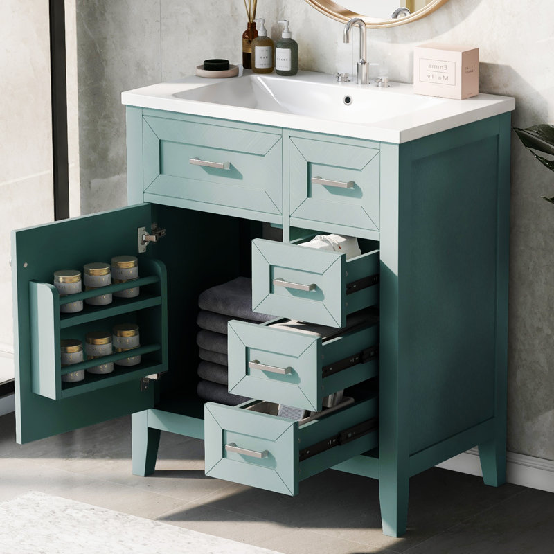 Meuble-lavabo 30 po avec lavabo et porte en céramique, Argent argent, Vert
