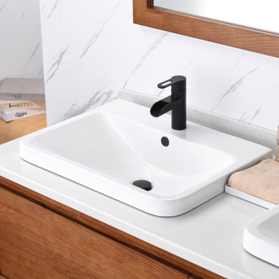 Lavabo de salle de bain rectangulaire encastré en céramique avec trop-plein 24 po Luxier