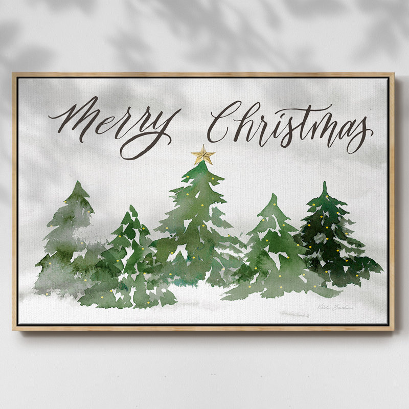 Merry Christmas - Toile tendue avec châssis, H 27 po x l 41 po x P 2 po, Bois naturel