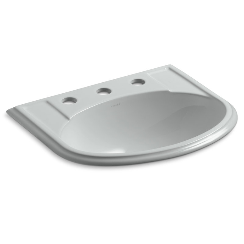 Devonshire Ceramic U-Shaped Drop-In Bathroom Sink with Overflow, Ice Grey