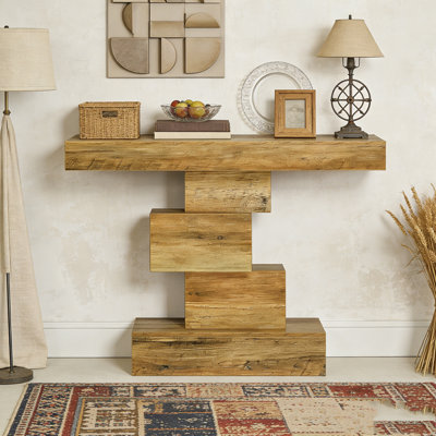 Wood Sofa Table Accent Table with Geometric Base