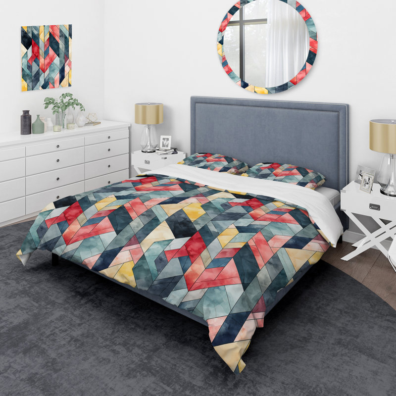 Ensemble de housse de couette en microfibre Allida, Housse de couette pour grand lit et 2 taies décor