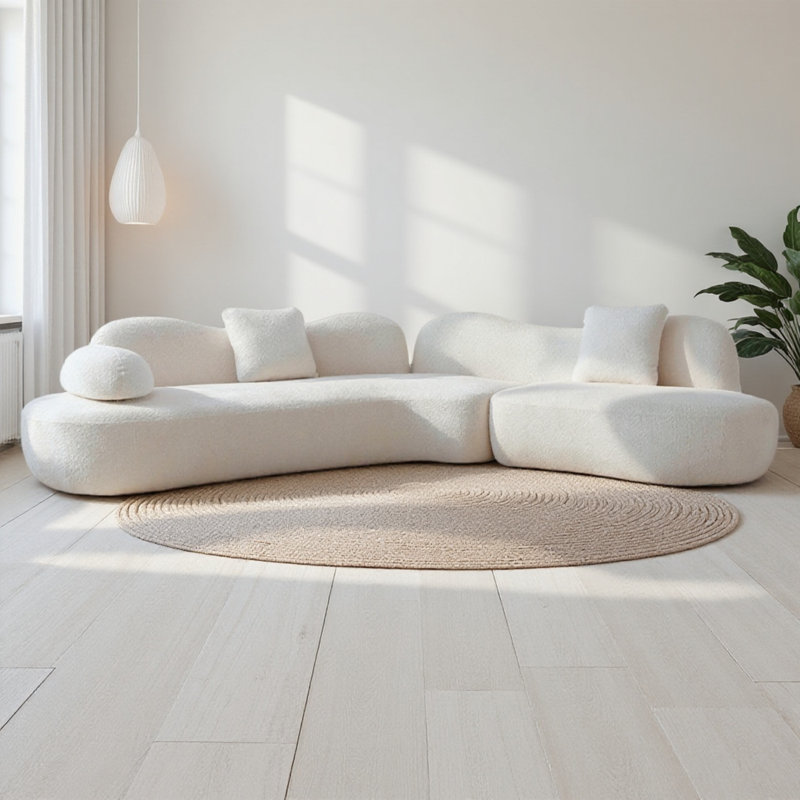 Canapé modulaire rembourré en mousse souple de 128 po à 5 places, Boucle blanc
