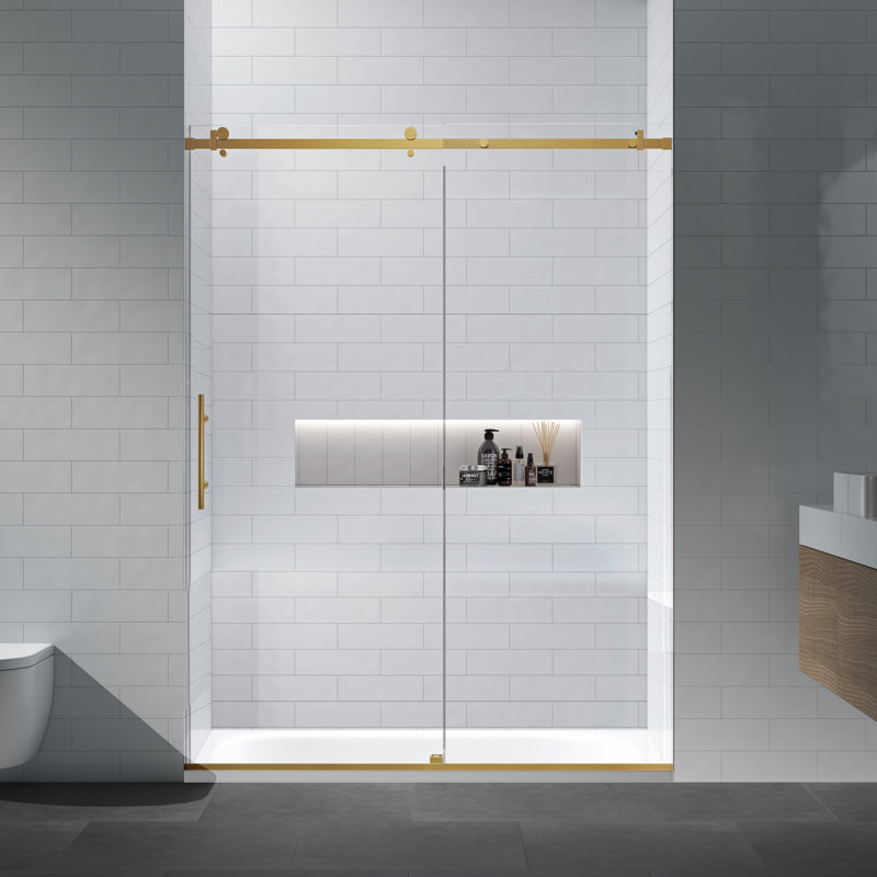 Julien 48" W x 76" H Frameless Single Sliding Shower Door, Brushed Gold