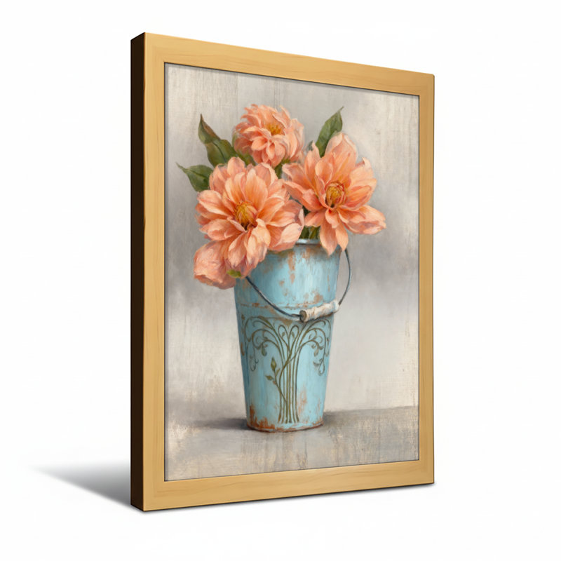 Plantes et fleurs fleurs pastel dans un seau rétro, H 36 po x l 24 po, Toile tendue, Ne s’applique pas