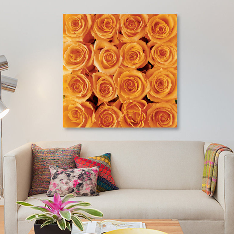 « orange rose creation », impression sur toile, H 12 po x l 12 po x P 0,75 po, Toile tendue, Pas de tapis