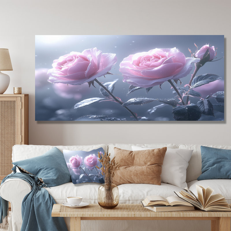 Lavande, roses, fleurs, matin II - roses, impression murale, H 28 po x l 60 po