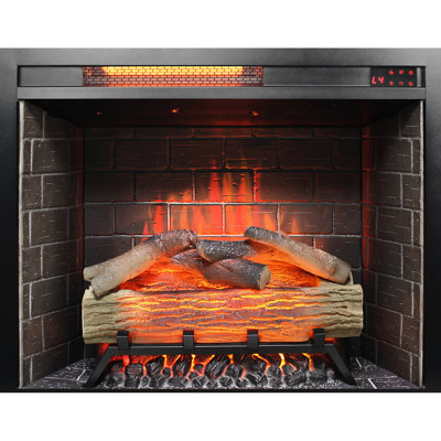 28 Inch Electric Fireplace - Antique Black Finish, 1500W Heating, 4 Flame Colors, Adjustable Brightness, Remote Included, Hardwired Or With Speed Infrared, Heat, 3 Speeds, Double , Control, Vent ,