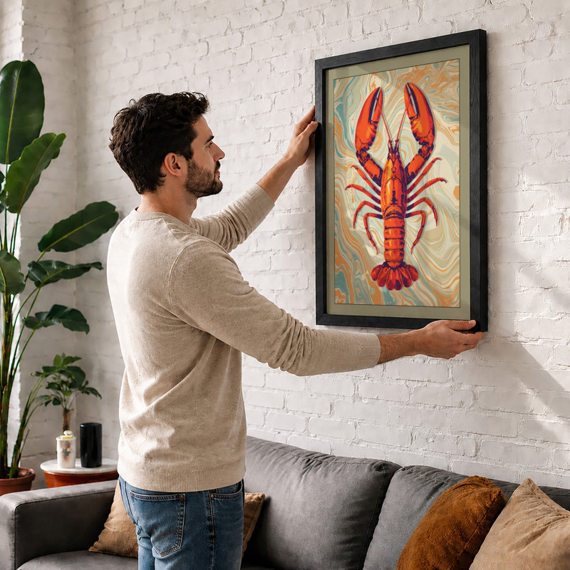 Centered Lobster Botanical - Framed Print, A1 - 84.1 x 59.4 cm, White