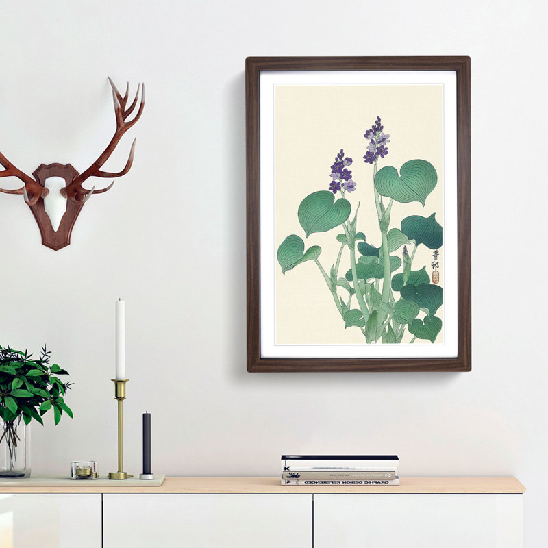 Blooming Hosta Flower by Ohara Koson - Picture Frame Painting Print, Walnut Framed, 36cm H x 27cm W x 2cm D