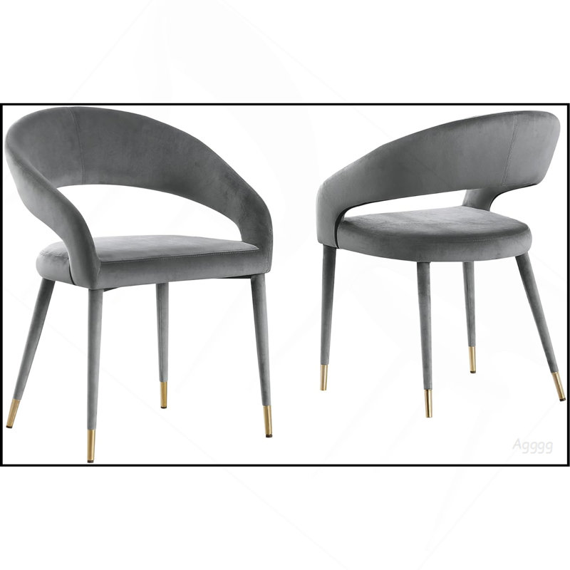 Ensemble de 2 chaises de salle à manger Modern Velvet, pieds en bois avec embouts dorés, gris, Gris