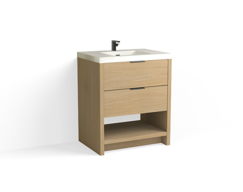 Vue 30" W Freestanding Single Bathroom Vanity, Biondo, Matte White/Single, Matte Black