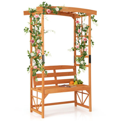 6.2 FT Tall Patio Garden Arbor With Pergola And 2-Seat Bench For Garden Lawn Backyard Decoration
