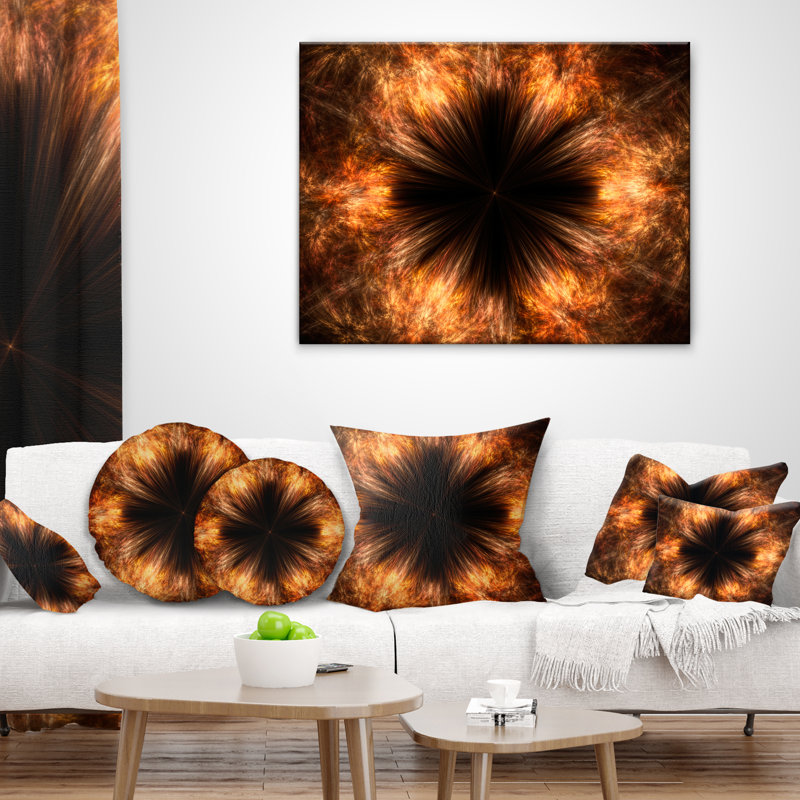 Fractale fleur noire brune - coussin à imprimé floral, 18 po x 18 po, Coussin décoratif