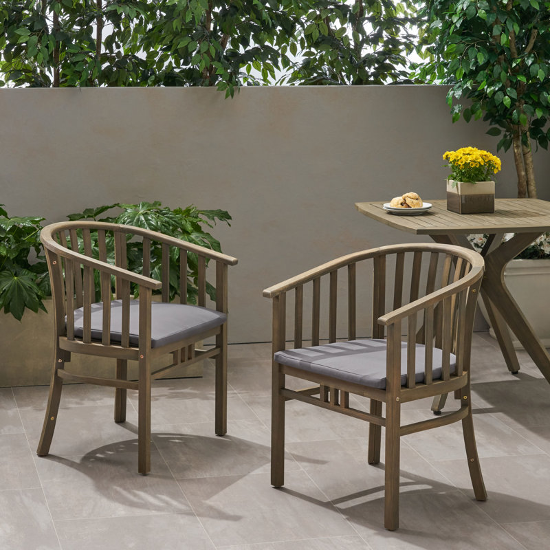 Chaises de jardin en bois avec coussins en coton gris foncé (paquet de 2). Naturelles et confortables pour le salon. Coussins inclus (2 pièces). Structure stable.