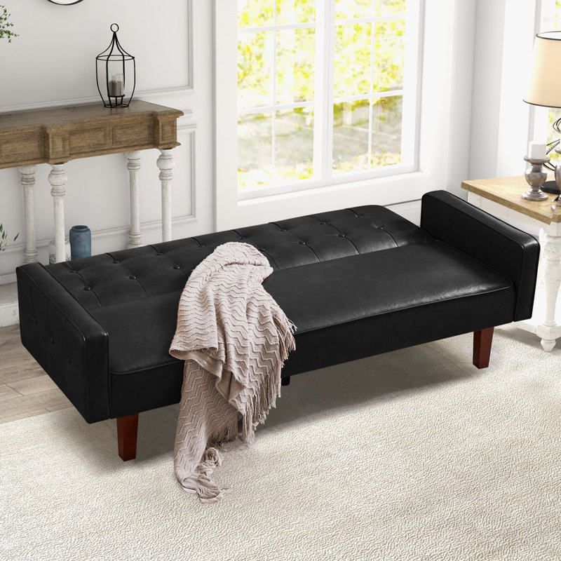 Besharat Futon Sofa Bed, Memory Foam Futon Couch, PU Convertible Space-Saving Sleeper Sofa for Living Room