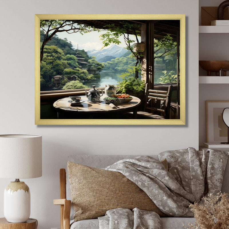 Art japonais, maison de thé Serenity - Art mural japonais, H 24 po x l 32 po x P 1 po, Cadre doré simple