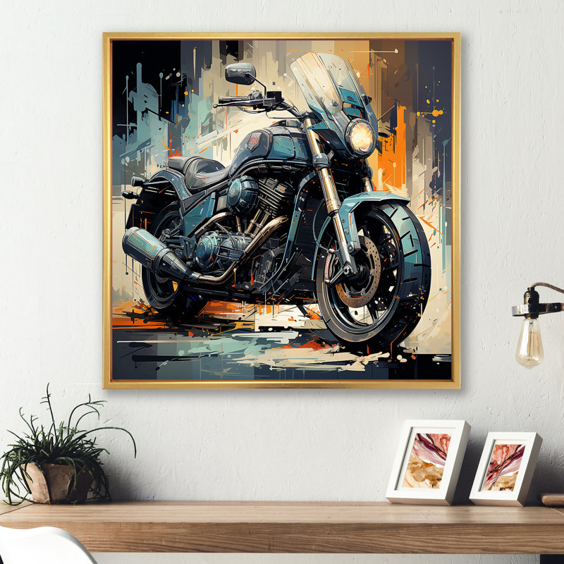 «Blue Chopper Bike Matrix» sur toile, Cadre flottant doré, H 16 po x l 16 po x P 1 po