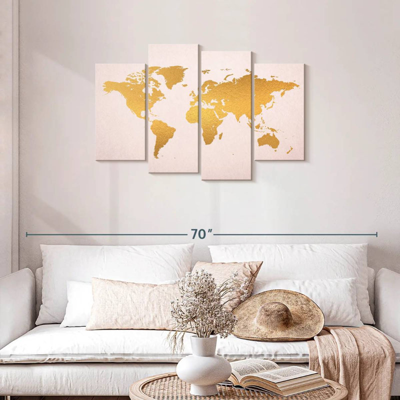 Or Aliaz sur une carte du monde rose, H 27 po x l 43 po