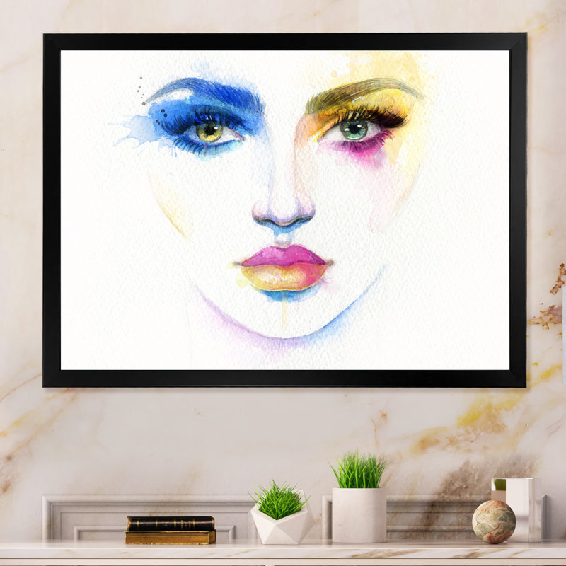 «Fashion Model With Vivid Make Up», reproduction d'art sur toile encadrée, Cadre photo noir, H 8 po x l 12 po x P 1 po