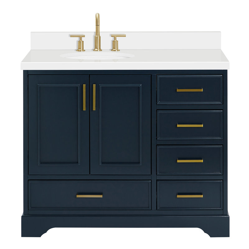 Ensemble de meuble-lavabo simple 43 po avec plateau Abshire, Gauche, Oval, Bleu minuit