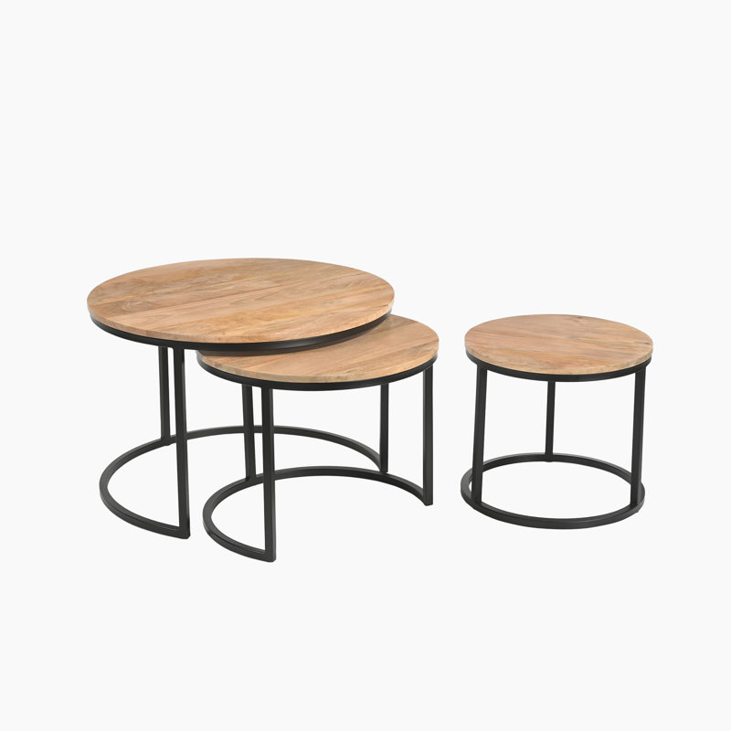 Andre Semi-Circular Mango Wooden & Metal Nesting Coffee Tables - Bold Rustic Industrial