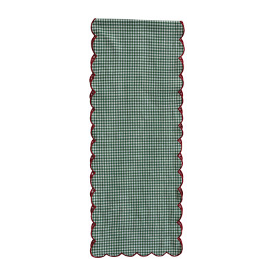Scalloped Checkered Cotton Table Runner